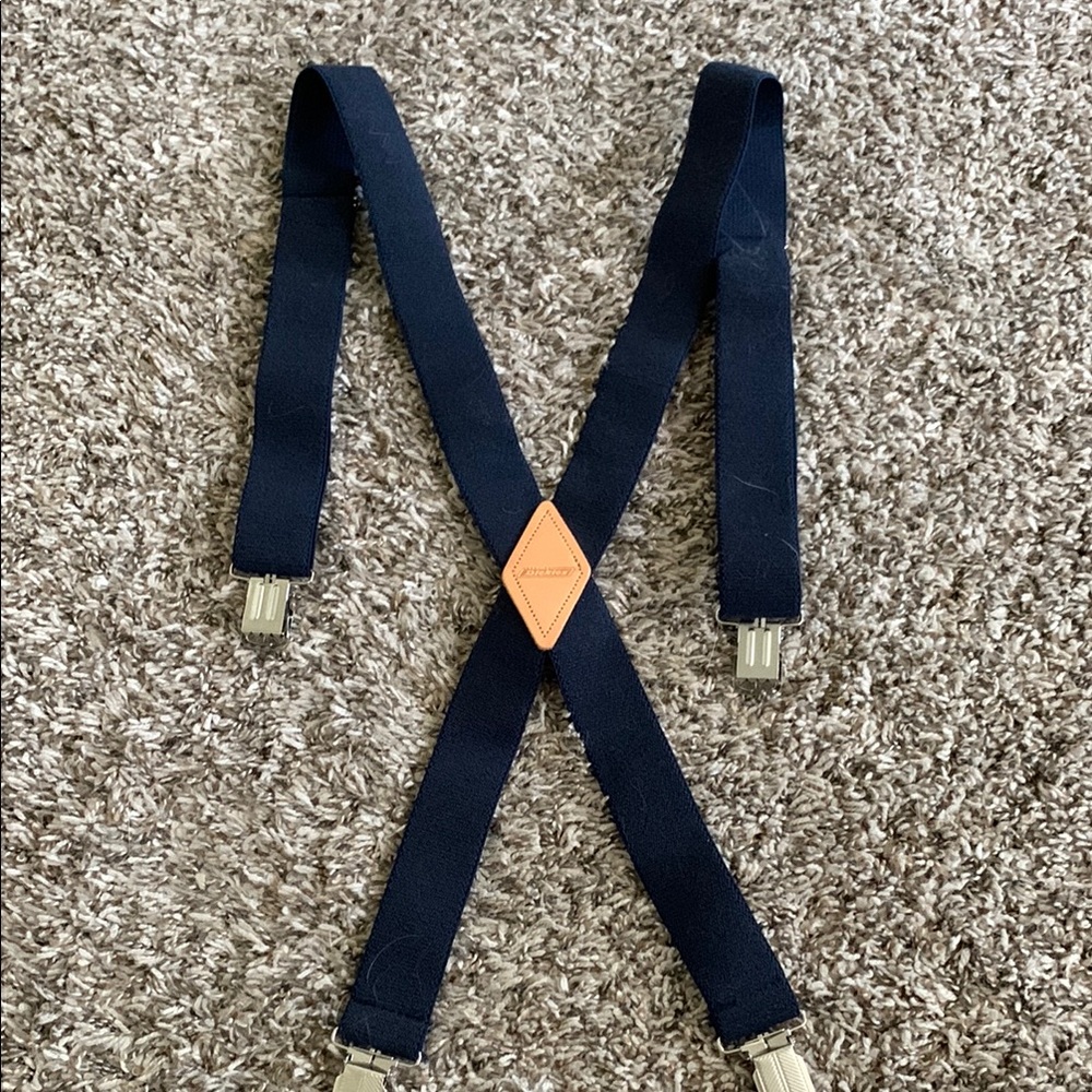 Navy Suspenders with Tan Accent